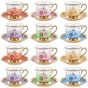 Teenyyou Set of 12 Tea Cups and Saucers, Gradient Floral Style, 5.4 oz