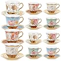 Teenyyou Set of 12 Tea Cups and Saucers, Stylish Style, 7.4 oz