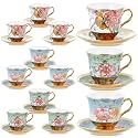 Teenyyou Set of 12 Tea Cups and Saucers, Classic Style, 5.4 oz