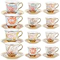 Teenyyou Set of 12 Tea Cups and Saucers, Vibrant Style, 7.4 oz
