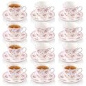 Teenyyou Set of 12 Tea Cups and Saucers, Pink Floral, 7.4 oz