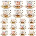 Teenyyou Set of 18 Tea Cups and Saucers, Vibrant Style, 5.4 oz