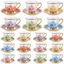 Teenyyou Set of 18 Tea Cups and Saucers, Gradient Floral Style, 5.4 oz