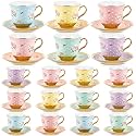 Teenyyou Set of 18 Tea Cups and Saucers, Vintage Style, 5.4 oz