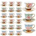 Teenyyou Set of 18 Tea Cups and Saucers, Classic Style, 5.4 oz