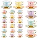Teenyyou Set of 24 Tea Cups and Saucers, Vintage Style, 5.4 oz