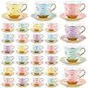 Teenyyou Set of 36 Tea Cups and Saucers, Vintage Style, 5.4 oz