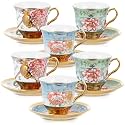 Teenyyou Set of 6 Tea Cups and Saucers, Classic Style, 5.4 oz