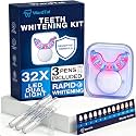 Teeth Whitening Kit with 32 LED Dual Light, 3 Gentle Whitening Gel Pens, Rechargeable Teeth Whitening Light Kit for Sensitive Teeth, Coffee Stain Whitening, Shade Guide Included