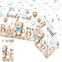 Tegeme 1 Pack Bear Baby Shower Tablecloths 54 x 108 Inch, Brown Blue