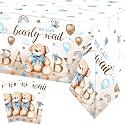 Tegeme 3 Pack Bear Baby Shower Tablecloths 54 x 108 Inch, Brown Blue