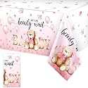Tegeme 1 Pack Bear Baby Shower Tablecloths 54 x 108 Inch, Pink