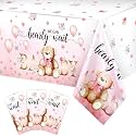 Tegeme 3 Pack Bear Baby Shower Tablecloths 54 x 108 Inch, Pink