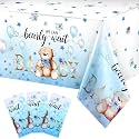 Tegeme 3 Pack Bear Baby Shower Tablecloths 54 x 108 Inch, Blue