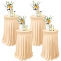 Tegeme 4 Packs Spandex Cocktail Tablecloths 32x43 with Skirt, Champagne