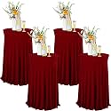 Tegeme 4 Packs Spandex Cocktail Tablecloths 32x43 with Skirt, Red