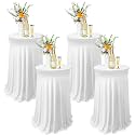 Tegeme 4 Packs Spandex Cocktail Tablecloths 32x43 with Skirt, White