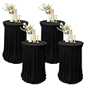 Tegeme 4 Packs Spandex Cocktail Tablecloths 32x43 with Skirt, Black