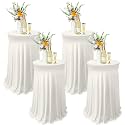 Tegeme 4 Packs Spandex Cocktail Tablecloths 32x43 with Skirt, Ivory