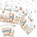Tegeme 6 Pack Bear Baby Shower Tablecloths 54 x 108 Inch, Brown Blue