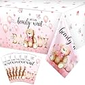 Tegeme 6 Pack Bear Baby Shower Tablecloths 54 x 108 Inch, Pink