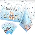 Tegeme 6 Pack Bear Baby Shower Tablecloths 54 x 108 Inch, Blue