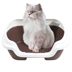 tehaux cat litter box semi-enclosed cat litter box cat toilet cat cleaning bath basin plastic cat litter box for cats small dogs brown m