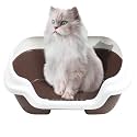 TEHAUX Cat Litter Box, Semi-Enclosed Cat Litter Box Cat Toilet Cat Cleaning Bath Basin Plastic Cat Litter Box for Cats Small Dogs Brown, M