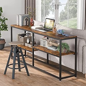 tekavo 180 cm extra long sofa table with storage shelves industrial narrow console table behind sofa couch entryway hallway table tv stand for living room  diy