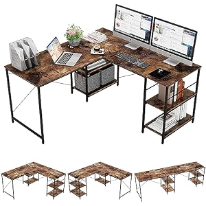 tekavo l shaped computer desk corner office l-shaped desks for small space home student study bedroom writing table 130 cm with monitor stand rustic  diy - wood