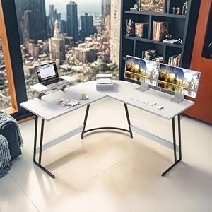 tekavo siyora l shaped table i computer table for home pc i office computer table for home i rounded corner desk i gaming i worktable 130 cm x 50 cm x 75 cm white wood metal - diy