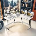 TEKAVO Siyora L Shaped Table I Computer Table for Home Pc I Office Computer Table for Home I Rounded Corner Desk I Gaming I Worktable (130 Cm x 50 Cm x 75 Cm) White Wood, Metal - DIY