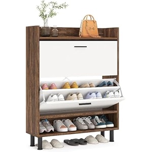 tekavo shoe cabinet for home shoe storage rack for living wooden shoe storage with flip drawers 2 large storagediy 90l x 32w x 109h cm