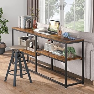 tekavo 120 cm extra long sofa table with storage shelves industrial narrow console table behind sofa couch entryway hallway table tv stand for living room  diy