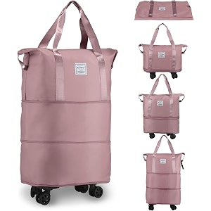 tekcool pink rolling duffel bag 15 x 2 x 40 cm water resistant multi compartment adjustable shoulder strap