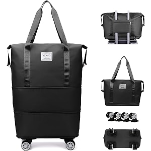 tekcool duffel trolley bags for travelluggage bags for travelrolling duffle bag with wheelstravel bags for luggage trolleyexpandable foldable duffle bag with wheels - black