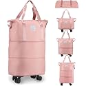 TEKCOOL Duffel Trolley Bags for Travel,Luggage Bags for Travel,Rolling Duffle Bag with Wheels,Travel Bags for Luggage Trolley,Expandable Foldable Duffle Bag with Wheels - Peach.