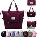 TEKCOOL Nylon 41 Liter Expandable Travel Bags for Women, Duffle Bags for Women Luggage, Foldable Vanity Traveling Bag, Waterproof Hand Bag for Ladies Personal Items(Wine).