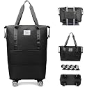 TEKCOOL Duffel Trolley Bags for Travel,Luggage Bags for Travel,Rolling Duffle Bag with Wheels,Travel Bags for Luggage Trolley,Expandable Foldable Duffle Bag with Wheels - Black.
