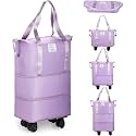 TEKCOOL Duffel Trolley Bags for Travel,Luggage Bags for Travel,Rolling Duffle Bag with Wheels,Travel Bags for Luggage Trolley,Expandable Foldable Duffle Bag with Wheels - Purple.