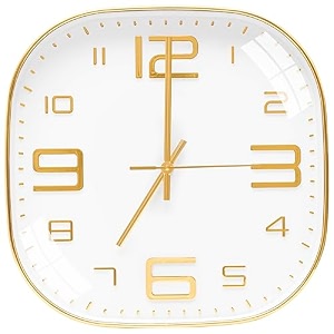tekcool plastic analogue wall clock 1234 silent quartz decorative latest wall clock non-ticking classic clock battery operated round easy to read for roomhomekitchenbedroomofficeschoolwhite gold39