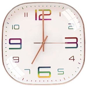 tekcool plastic analogue wall clock 1234 silent quartz decorative latest wall clock non-ticking classic clock battery operated round easy to read for roomhomekitchenbedroomofficeschoolrainbow39