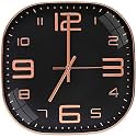 TEKCOOL Plastic Analogue Wall Clock 12" Silent Quartz Decorative Latest Wall Clock Non-Ticking Classic Clock Battery Operated Round Easy to Read for Room/Home/Kitchen/Bedroom/Office/School.Rose black'
