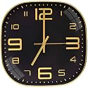 TEKCOOL Plastic Analogue Wall Clock 12" Silent Quartz Decorative Latest Wall Clock Non-Ticking Classic Clock Battery Operated Round Easy to Read for Room/Home/Kitchen/Bedroom/Office/School.Black gold'