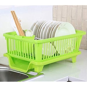 tekcool plastic durable kitchen drainer dish rack organizerdrying tray dish rack with drying tray green 45 x 32 x 18 cm green