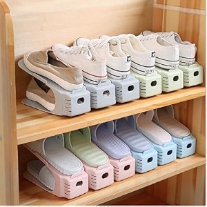 tekcool plastic shoe slots organizer space saver double deck shoe rack adjustable shoe slots for closet organization pack of 2 multicolor