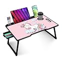 TEKCOOL Smart Multipurpose Foldable Laptop Table with Cup Holder, Study Table, Bed Table, Breakfast Table, Foldable and Portable/Ergonomic &amp; Rounded Edges/Non-Slip Legs (New Unicorn)