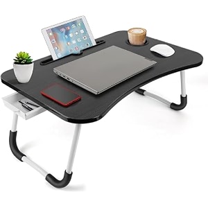 tekcool study table foldable wooden laptop bed tray table multifunction lap tablet desk with cup holder perfect for eating breakfast reading book working watching movie on bed 60 cm