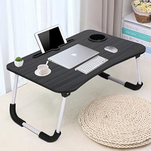 tekcool study table foldable wooden laptop bed tray table multifunction lap tablet desk with cup holder perfect for eating breakfast reading book working watching movie on bed 60 cm