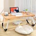 TEKCOOL Study Table Foldable Wooden Laptop Bed Tray Table, Multifunction Lap Tablet Desk with Cup Holder, Perfect for Eating Breakfast, Reading Book, Working, Watching Movie On Bed, 60 cm